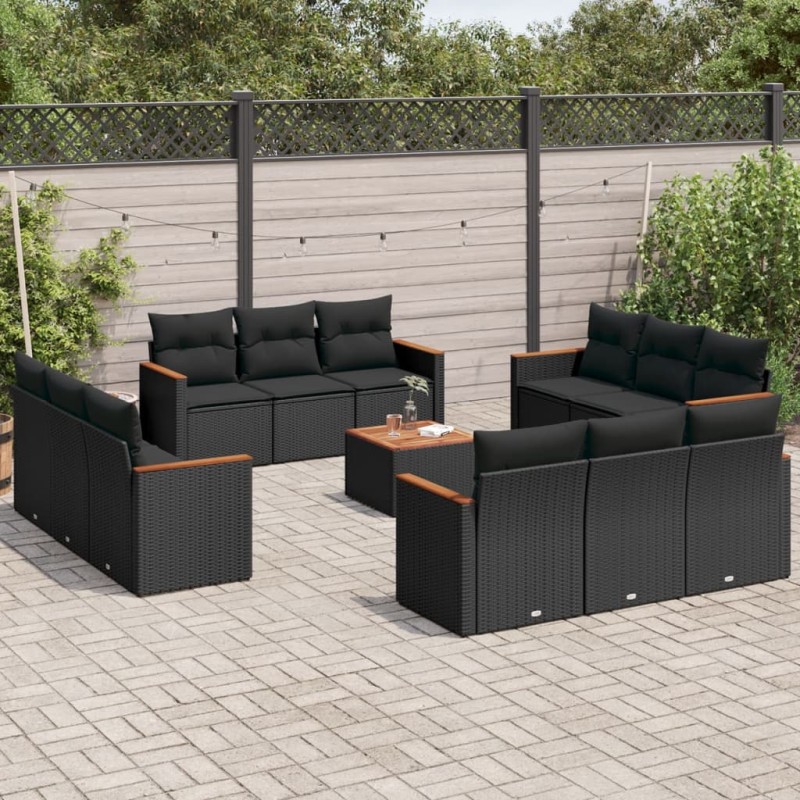 vidaXL Set de sofás de jardín y cojines 13 pzas ratán sintético negro vidaXL Set de sofás de jardín y cojines 13 pzas ratán sintético negro