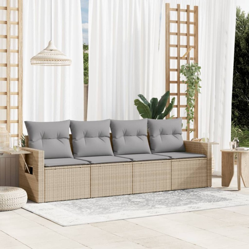 vidaXL Juego de sofás jardín con cojines 4 pzas ratán sintético beige vidaXL Juego de sofás jardín con cojines 4 pzas ratán sintético beige
