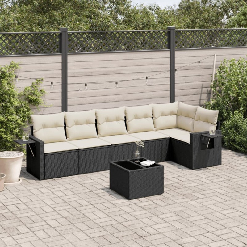 vidaXL Set de comedor de jardín 7 pzas y cojines ratán sintético negro vidaXL Set de comedor de jardín 7 pzas y cojines ratán sintético negro