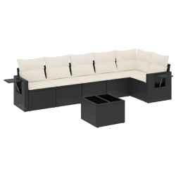 vidaXL Set de comedor de jardín 7 pzas y cojines ratán sintético negro