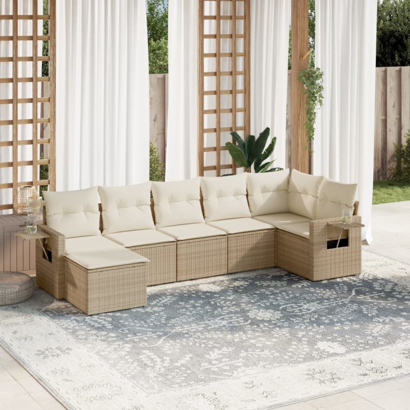 vidaXL Set sofás de jardín 7 piezas y cojines ratán sintético beige vidaXL Set sofás de jardín 7 piezas y cojines ratán sintético beige
