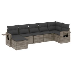 vidaXL Set de sofás de jardín 7 piezas con cojines ratán PE gris