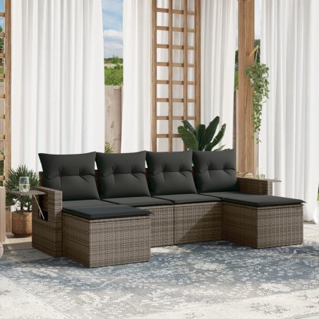 vidaXL Set de muebles de jardín 6 pzas y cojines ratán sintético gris