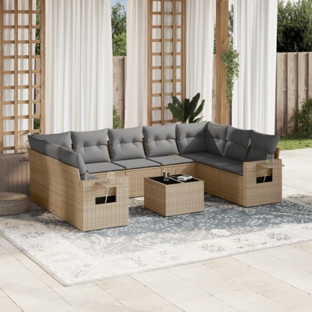 vidaXL Juego de sofás jardín con cojines beige 10 pzas ratán sintético