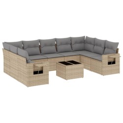 vidaXL Juego de sofás jardín con cojines beige 10 pzas ratán sintético
