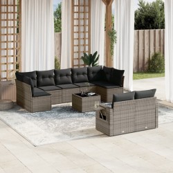 vidaXL Set de sofás de jardín 10 pzas con cojines ratán sintético gris