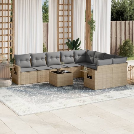 vidaXL Juego de sofás jardín con cojines beige 10 pzas ratán sintético