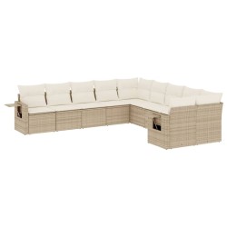 vidaXL Juego de sofás jardín con cojines beige 10 pzas ratán sintético