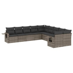 vidaXL Set de sofás de jardín 10 pzas con cojines ratán sintético gris
