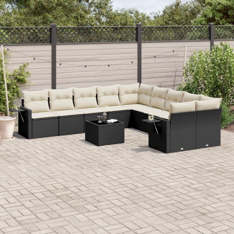 vidaXL Set de sofás de jardín 11 pzas y cojines ratán sintético negro vidaXL Set de sofás de jardín 11 pzas y cojines ratán sintético negro