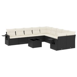 vidaXL Set de sofás de jardín 11 pzas y cojines ratán sintético negro