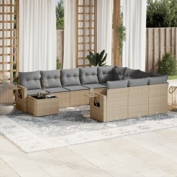 vidaXL Set de sofás de jardín 11pzas con cojines ratán sintético beige