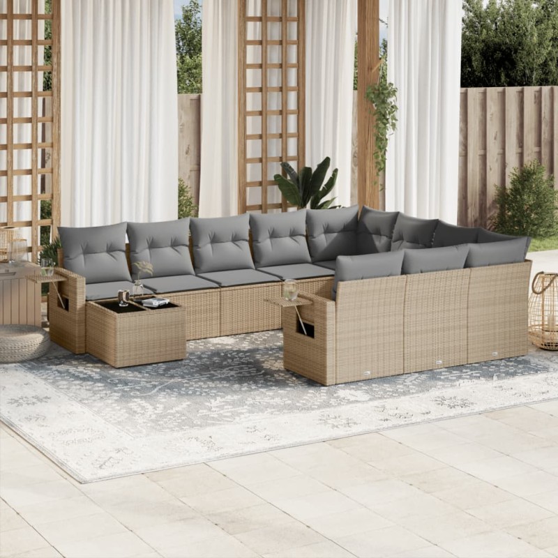 vidaXL Set de sofás de jardín 11pzas con cojines ratán sintético beige vidaXL Set de sofás de jardín 11pzas con cojines ratán sintético beige