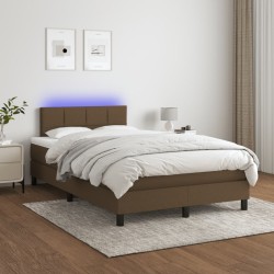 vidaXL Cama box spring con colchón y LED tela marrón oscuro 120x200 cm