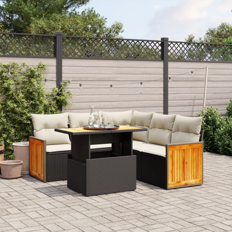 vidaXL Set de sofás de jardín 6 piezas y cojines ratán sintético negro vidaXL Set de sofás de jardín 6 piezas y cojines ratán sintético negro