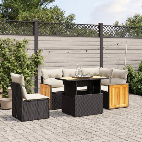 vidaXL Set de sofás de jardín 6 piezas y cojines ratán sintético negro