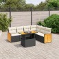 vidaXL Set de comedor de jardín 7 pzas y cojines ratán sintético negro