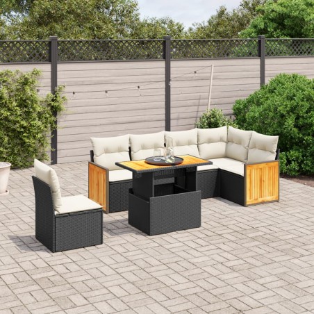 vidaXL Set de comedor de jardín 7 pzas y cojines ratán sintético negro
