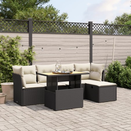 vidaXL Set de sofás de jardín 6 piezas y cojines ratán sintético negro