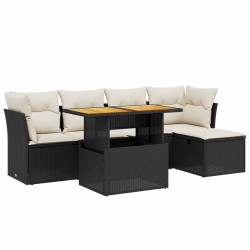 vidaXL Set de sofás de jardín 6 piezas y cojines ratán sintético negro