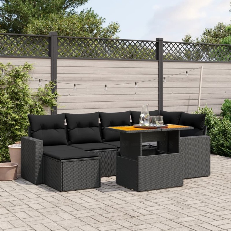 vidaXL Set de comedor de jardín 7 pzas y cojines ratán sintético negro vidaXL Set de comedor de jardín 7 pzas y cojines ratán sintético negro