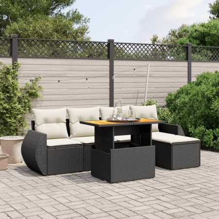 vidaXL Set de sofás de jardín 6 piezas y cojines ratán sintético negro