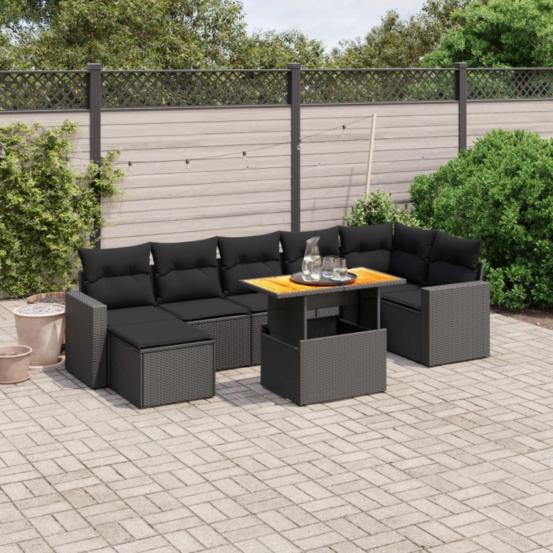 vidaXL Set de sofás de jardín 8 piezas y cojines ratán sintético negro vidaXL Set de sofás de jardín 8 piezas y cojines ratán sintético negro