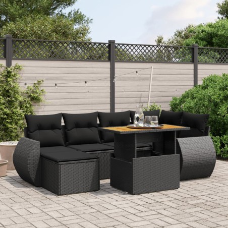 vidaXL Set de comedor de jardín 7 pzas y cojines ratán sintético negro